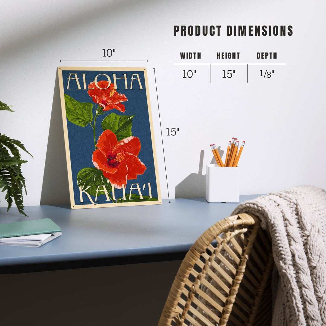 Kaua'i, Hawaii, Red Hibiscus, Lantern Press Poster, Wood Signs and Postcards - Lantern Press