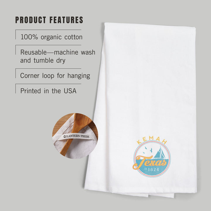 Kemah, Texas, Sail Boat Scene, Contour, Organic Cotton Kitchen Tea Towels Kitchen Lantern Press