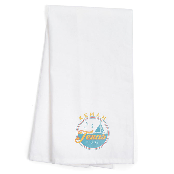 Kemah, Texas, Sail Boat Scene, Contour, Organic Cotton Kitchen Tea Towels Kitchen Lantern Press