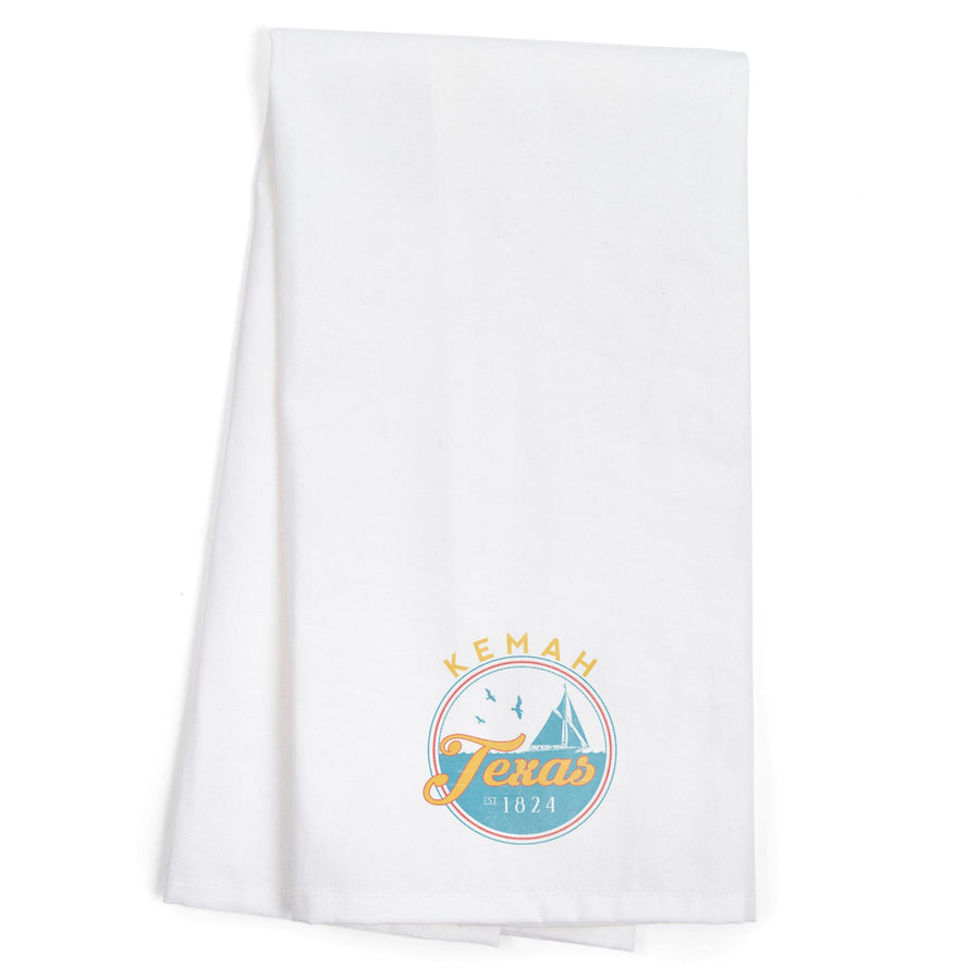 Kemah, Texas, Sail Boat Scene, Contour, Organic Cotton Kitchen Tea Towels Kitchen Lantern Press