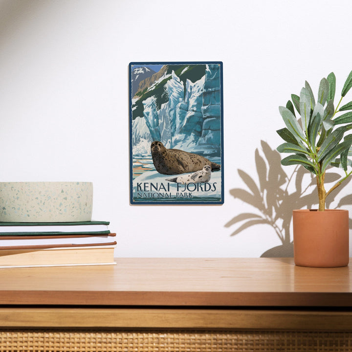 Kenai Fjords National Park, Alaska, Seals & Ice Shelf, Lantern Press Artwork, Wood Signs and Postcards - Lantern Press