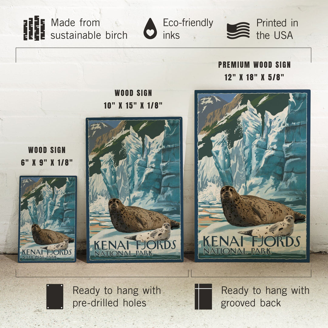 Kenai Fjords National Park, Alaska, Seals & Ice Shelf, Lantern Press Artwork, Wood Signs and Postcards - Lantern Press
