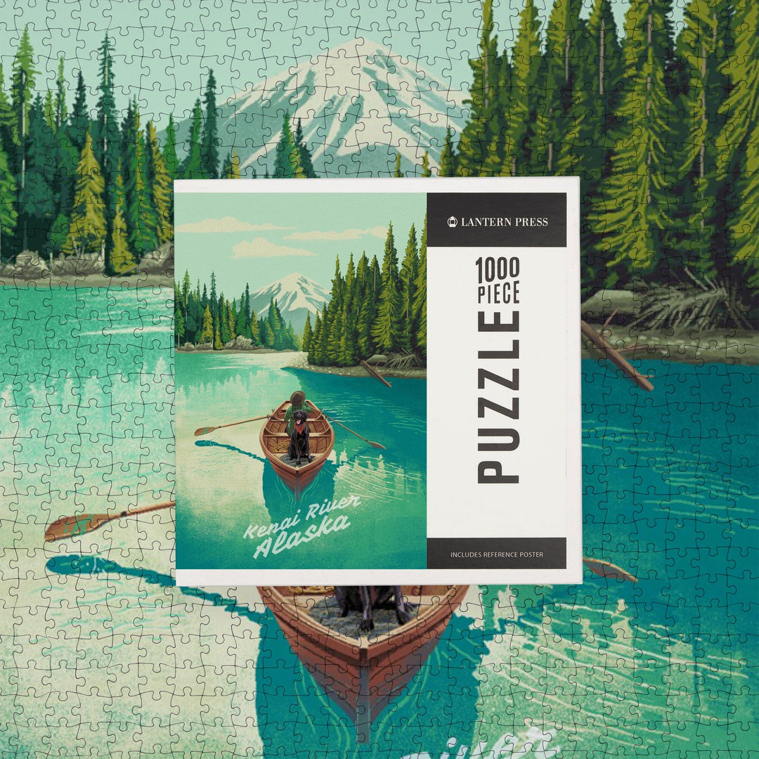 Kenai River, Alaska, Quiet Explorer, Boating, Mountain, Jigsaw Puzzle Puzzle Lantern Press