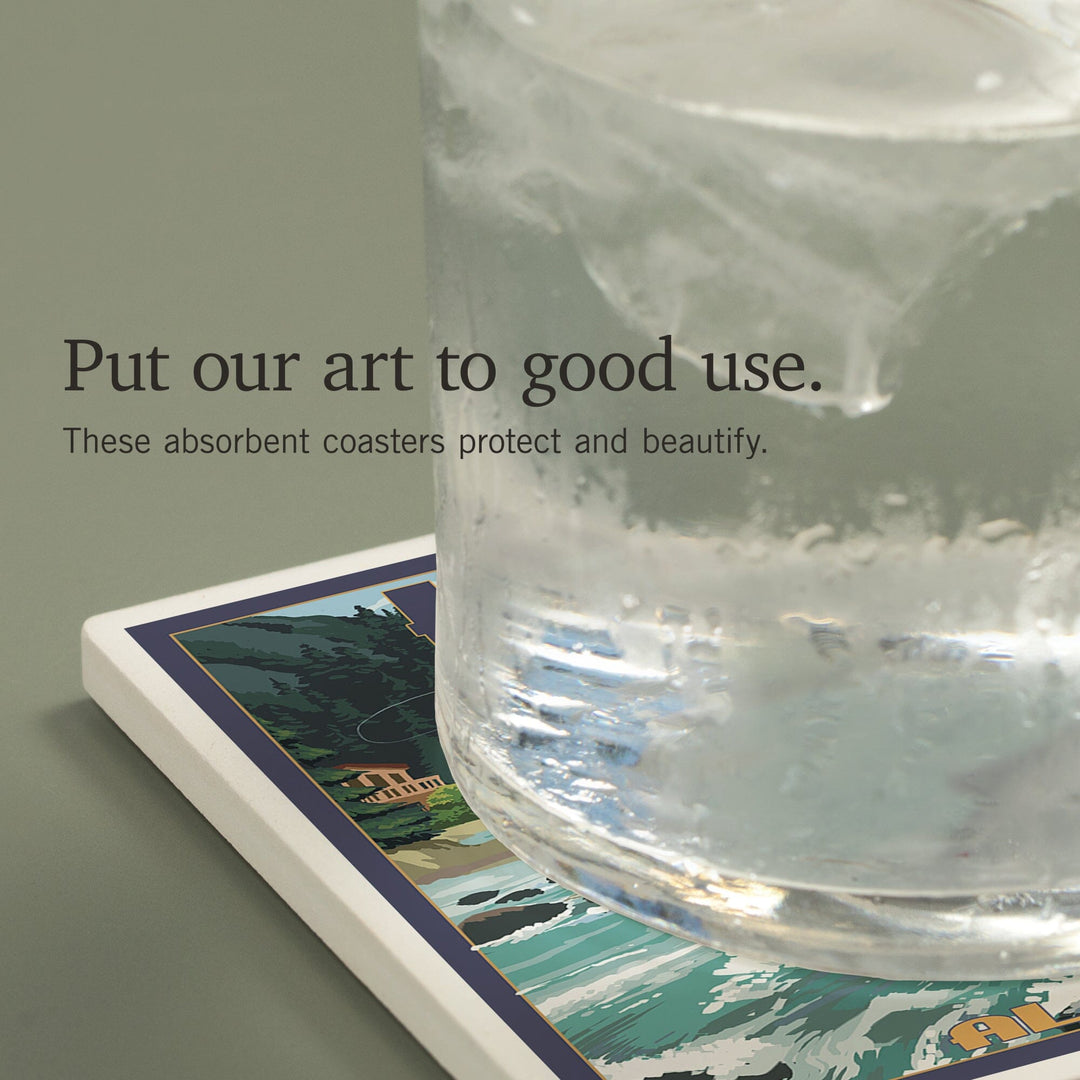 Kenai River, Alaska, Salmon Fisherman, Coasters Coasters Lantern Press