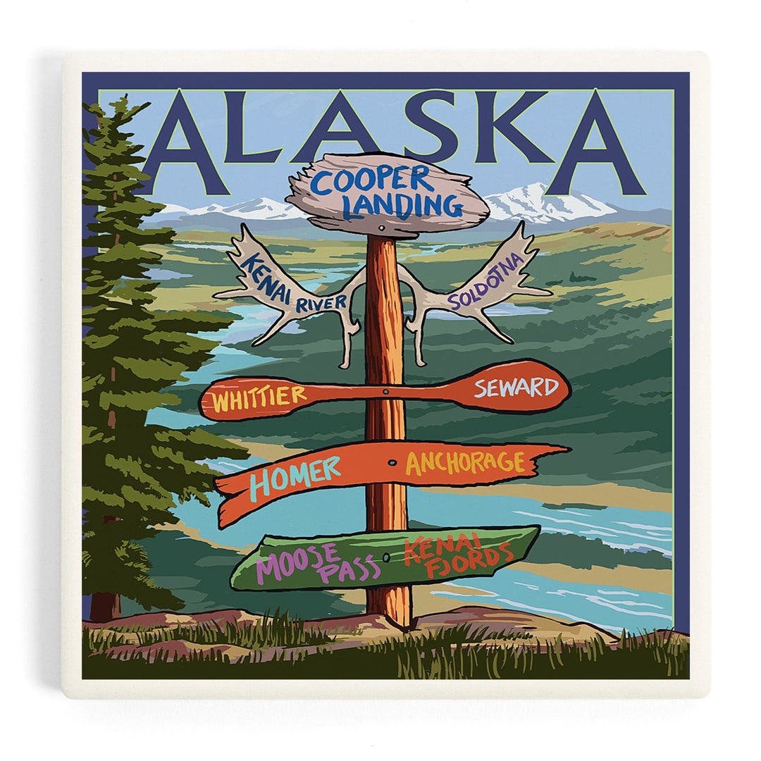 Kenai River, Alaska, Sign Post, Coasters Coasters Lantern Press