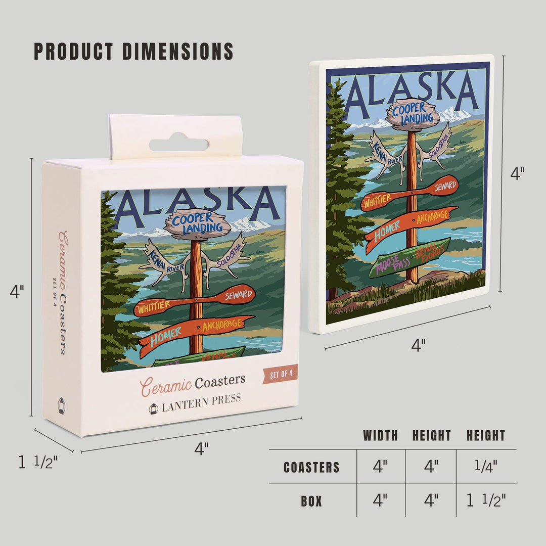 Kenai River, Alaska, Sign Post, Coasters Coasters Lantern Press