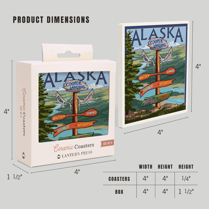 Kenai River, Alaska, Sign Post, Coasters Coasters Lantern Press