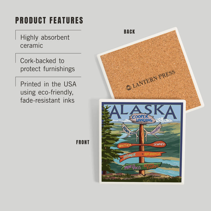 Kenai River, Alaska, Sign Post, Coasters Coasters Lantern Press