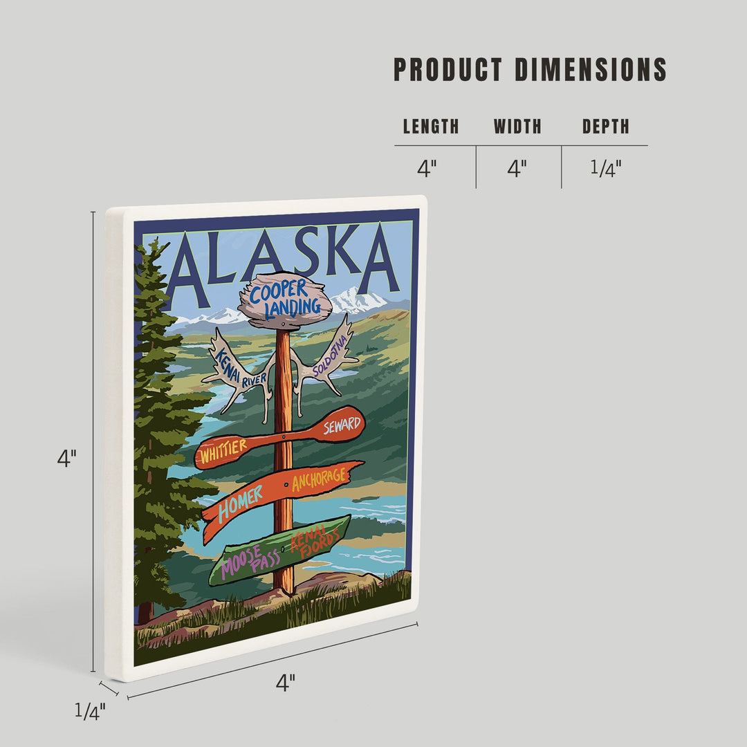 Kenai River, Alaska, Sign Post, Coasters Coasters Lantern Press