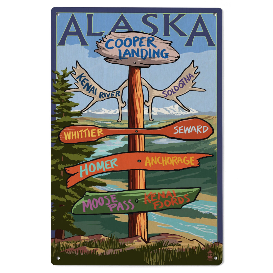 Kenai River, Alaska, Sign Post, Lantern Press Artwork, Wood Signs and Postcards - Lantern Press