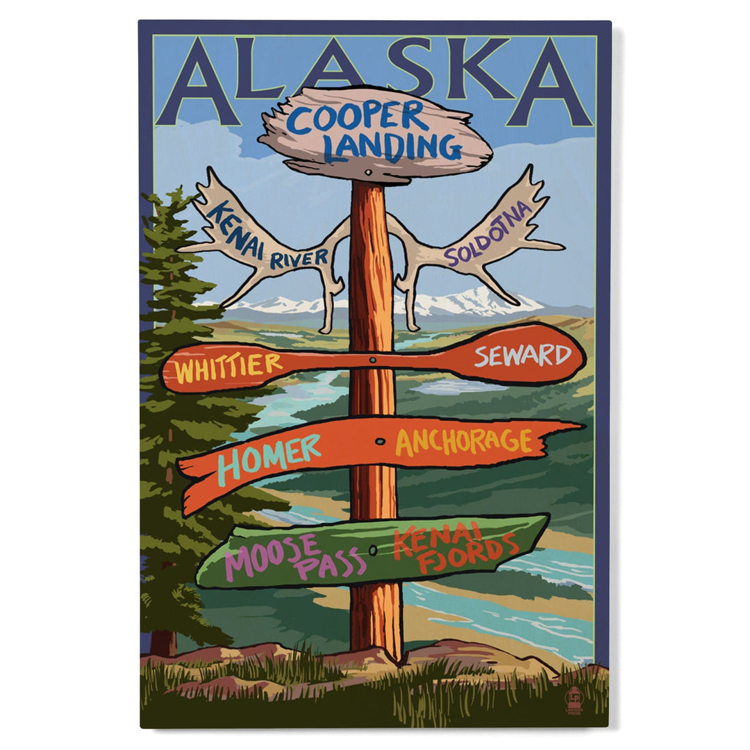 Kenai River, Alaska, Sign Post, Lantern Press Artwork, Wood Signs and Postcards - Lantern Press