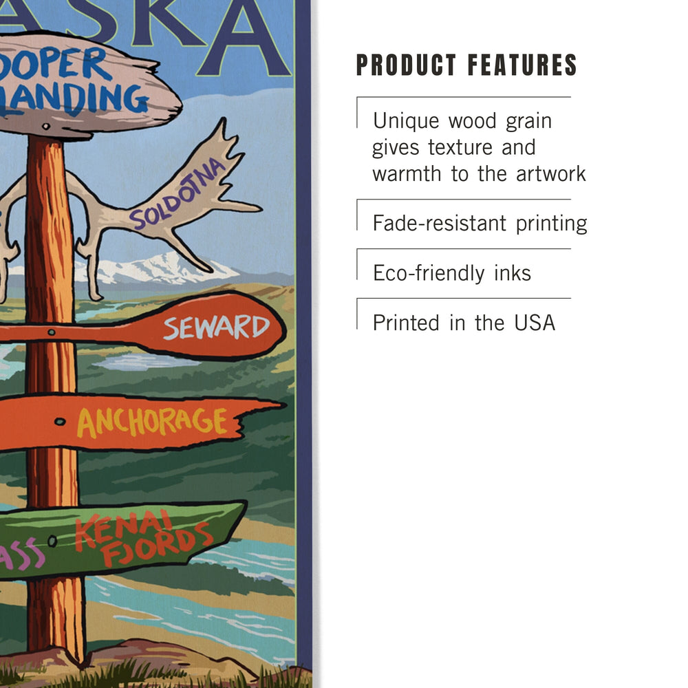 Kenai River, Alaska, Sign Post, Lantern Press Artwork, Wood Signs and Postcards - Lantern Press