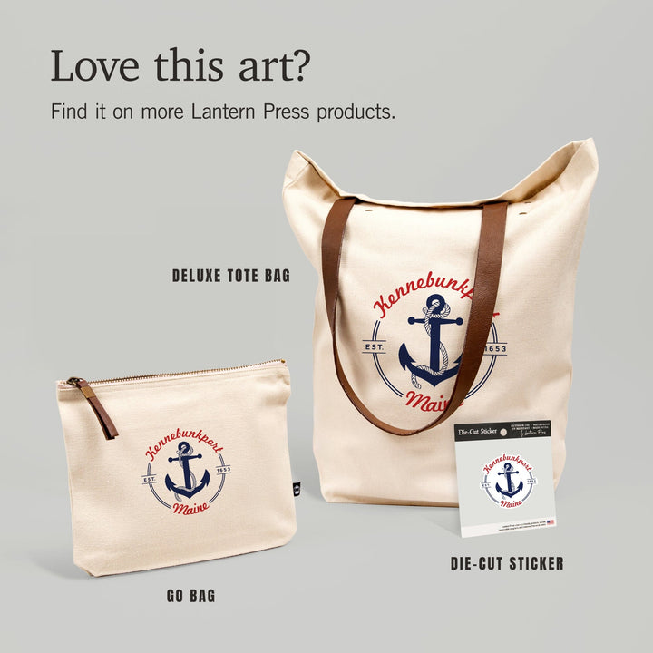 Kennebunkport, Maine, Blue and White Anchor, Red Font, Contour, Vinyl Sticker - Lantern Press