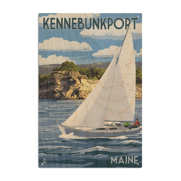 Kennebunkport, Maine, Sloop Sailboat & Lake, Lantern Press Artwork, Wood Signs and Postcards - Lantern Press