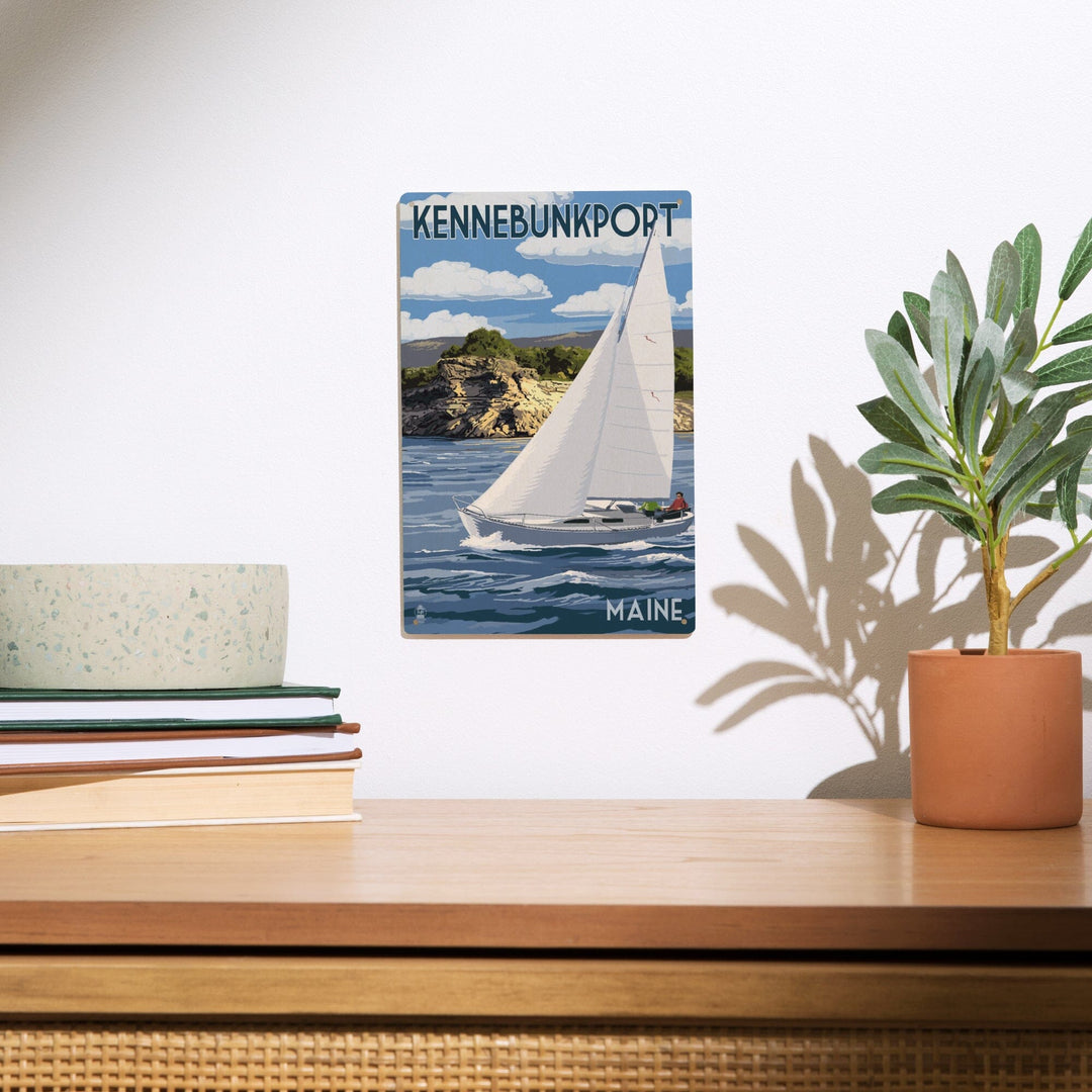 Kennebunkport, Maine, Sloop Sailboat & Lake, Lantern Press Artwork, Wood Signs and Postcards - Lantern Press
