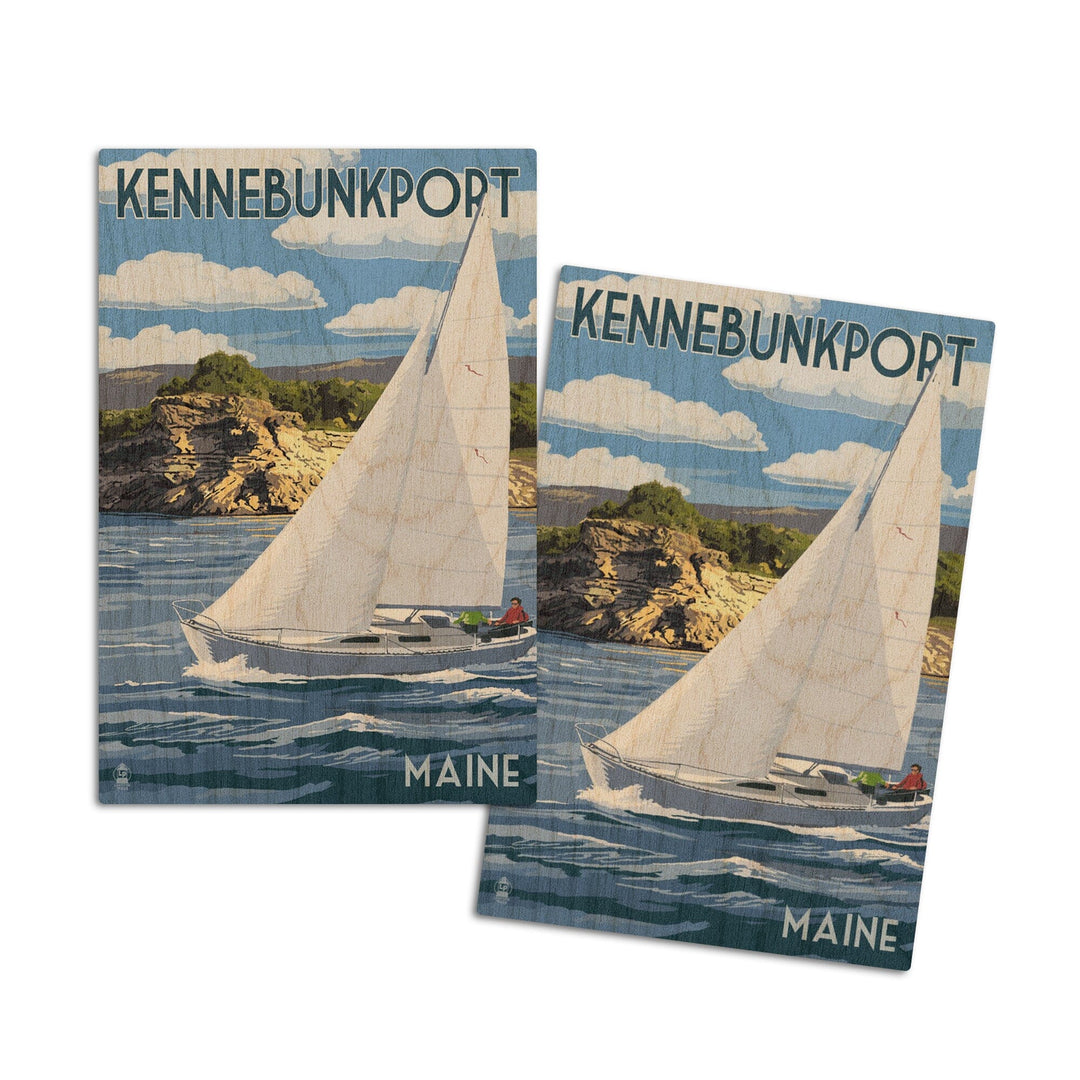 Kennebunkport, Maine, Sloop Sailboat & Lake, Lantern Press Artwork, Wood Signs and Postcards - Lantern Press