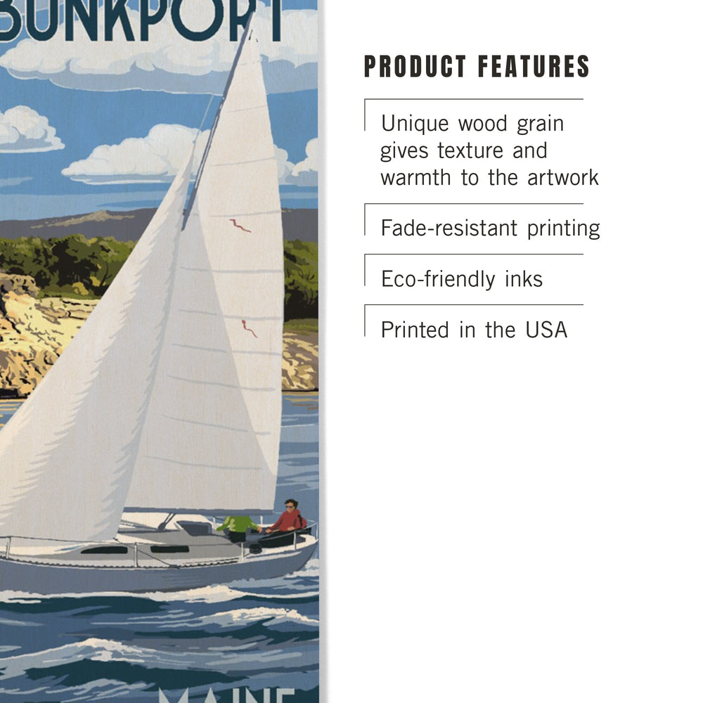 Kennebunkport, Maine, Sloop Sailboat & Lake, Lantern Press Artwork, Wood Signs and Postcards - Lantern Press