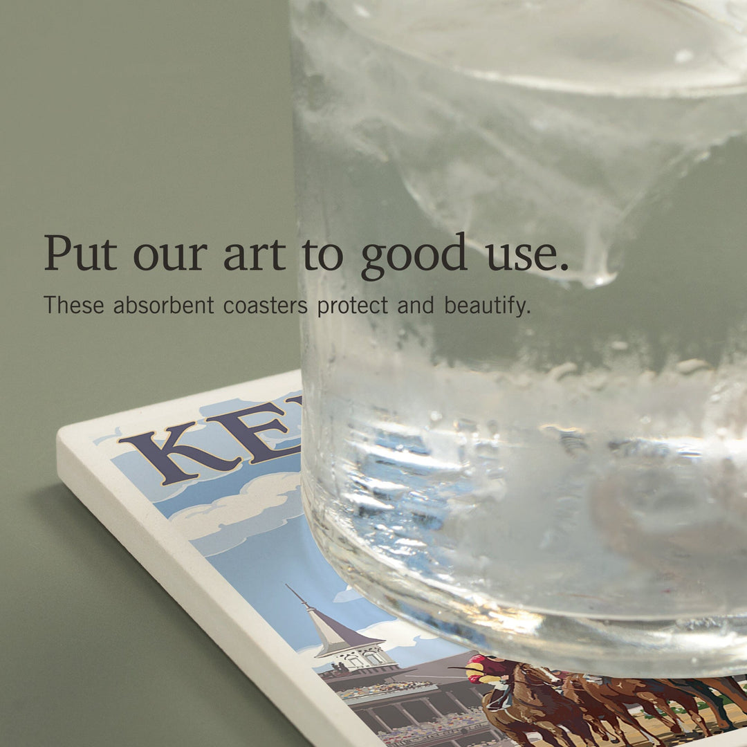 Kentucky, Horse Racing Track Scene, Coasters Coasters Lantern Press