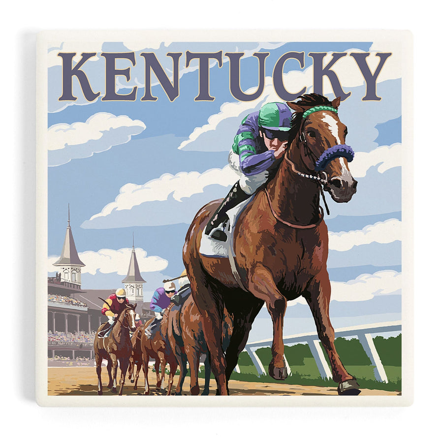 Kentucky, Horse Racing Track Scene, Coasters Coasters Lantern Press