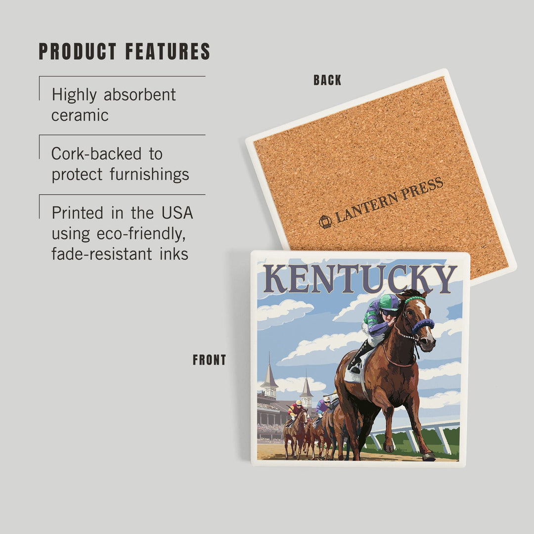 Kentucky, Horse Racing Track Scene, Coasters Coasters Lantern Press