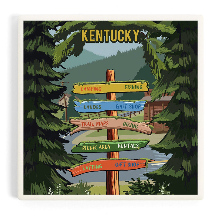 Kentucky, Signpost, Forest and Camp, Coasters Coasters Lantern Press Coaster