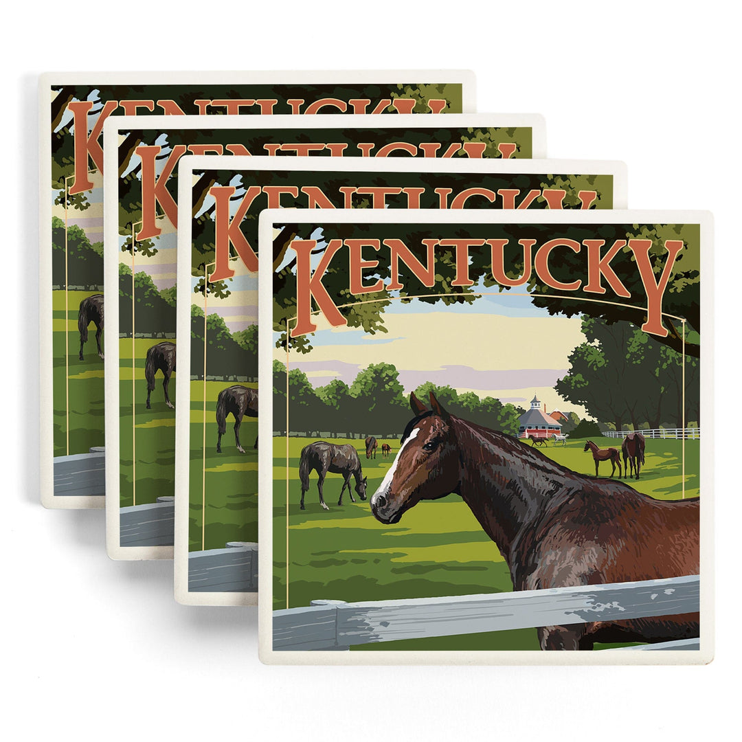 Kentucky, Thoroughbred Horses Farm Scene, Coasters Coasters Lantern Press