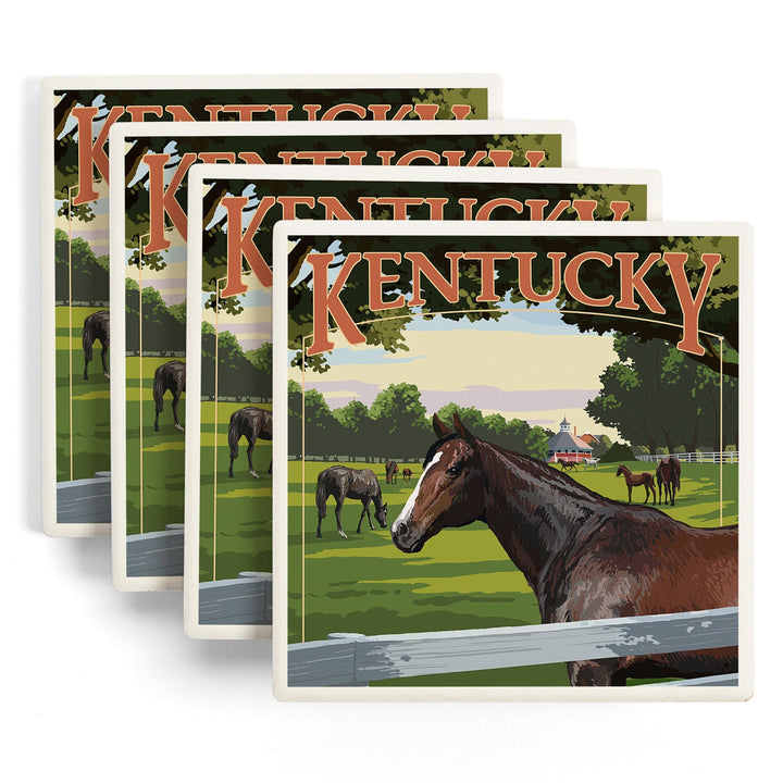Kentucky, Thoroughbred Horses Farm Scene, Coasters Coasters Lantern Press