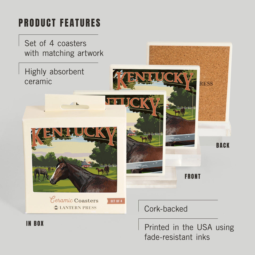 Kentucky, Thoroughbred Horses Farm Scene, Coasters Coasters Lantern Press