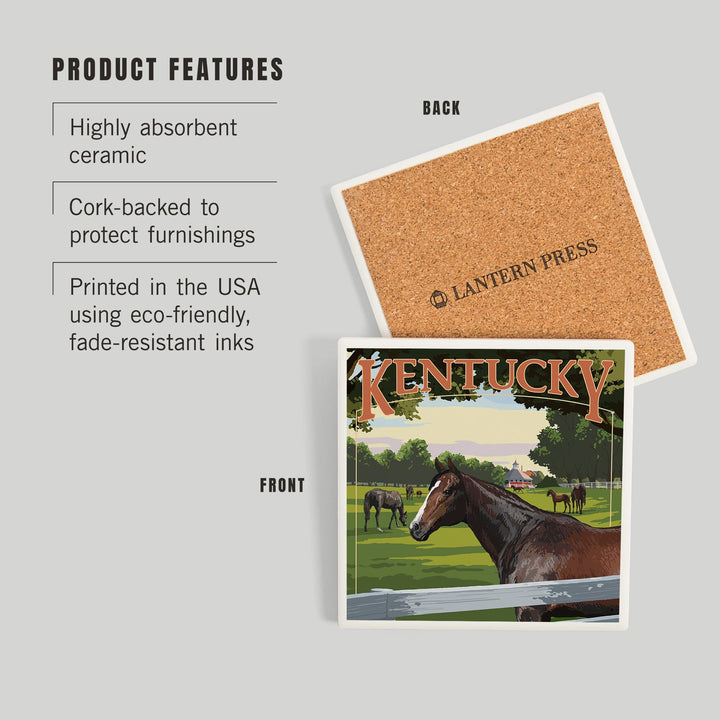 Kentucky, Thoroughbred Horses Farm Scene, Coasters Coasters Lantern Press