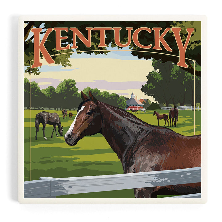 Kentucky, Thoroughbred Horses Farm Scene, Coasters Coasters Lantern Press Coaster