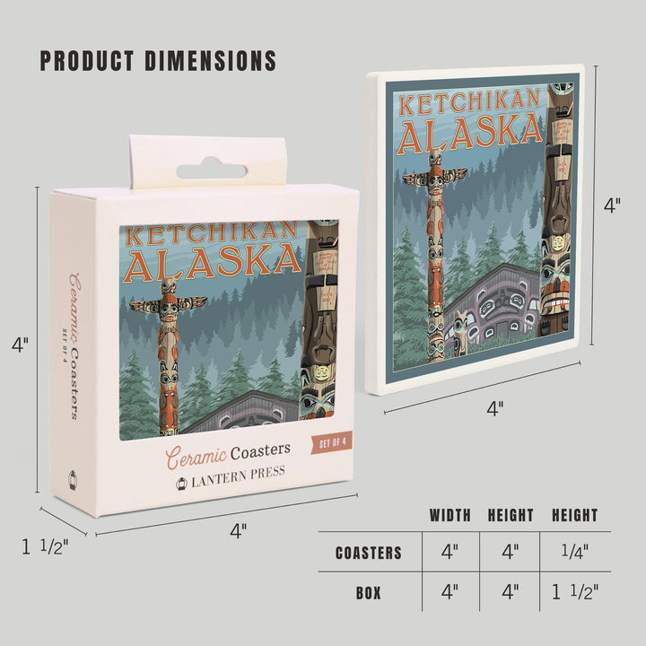 Ketchikan, Alaska, Alaska Totem Poles, Coasters Coasters Lantern Press