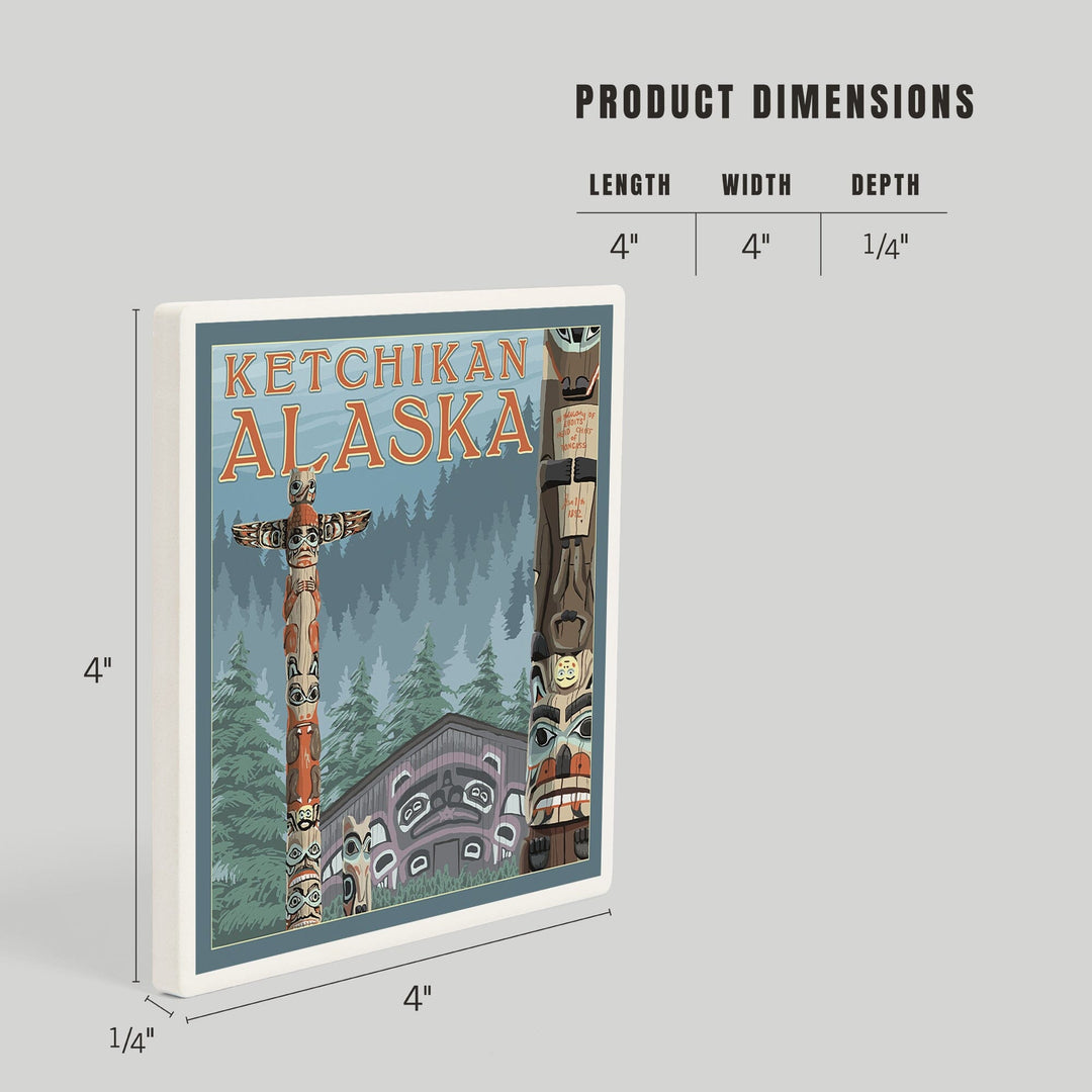 Ketchikan, Alaska, Alaska Totem Poles, Coasters Coasters Lantern Press