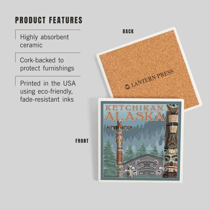 Ketchikan, Alaska, Alaska Totem Poles, Coasters Coasters Lantern Press