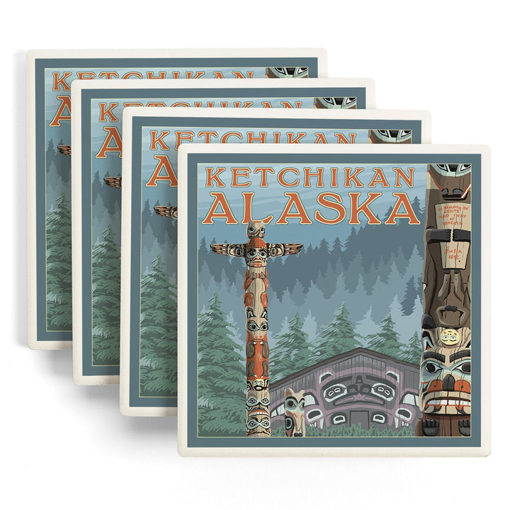 Ketchikan, Alaska, Alaska Totem Poles, Coasters Coasters Lantern Press