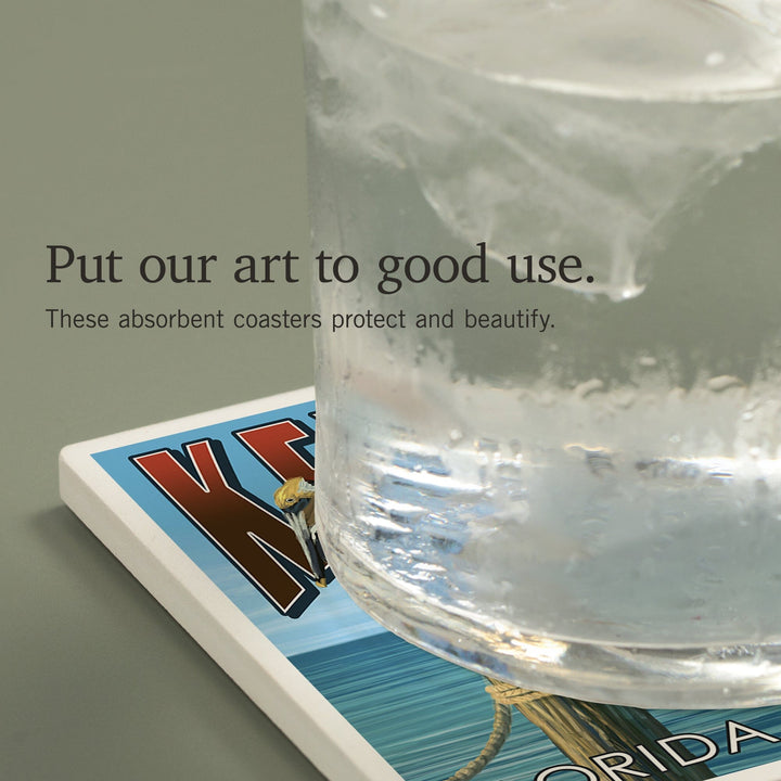 Key West, Florida, Brown Pelican, Coasters Coasters Lantern Press