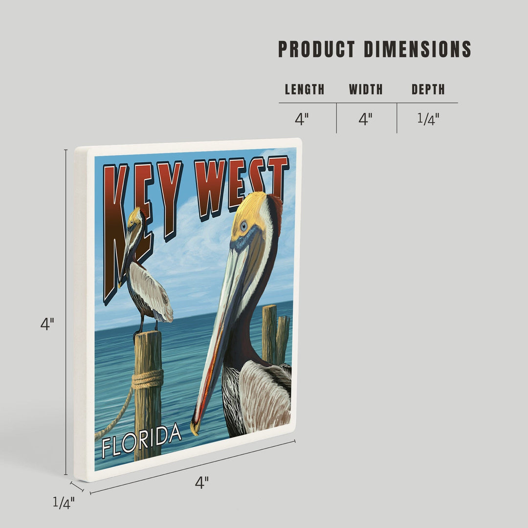 Key West, Florida, Brown Pelican, Coasters Coasters Lantern Press