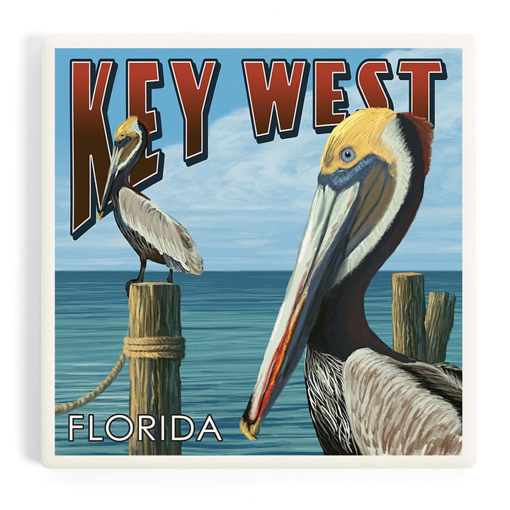 Key West, Florida, Brown Pelican, Coasters Coasters Lantern Press Coaster