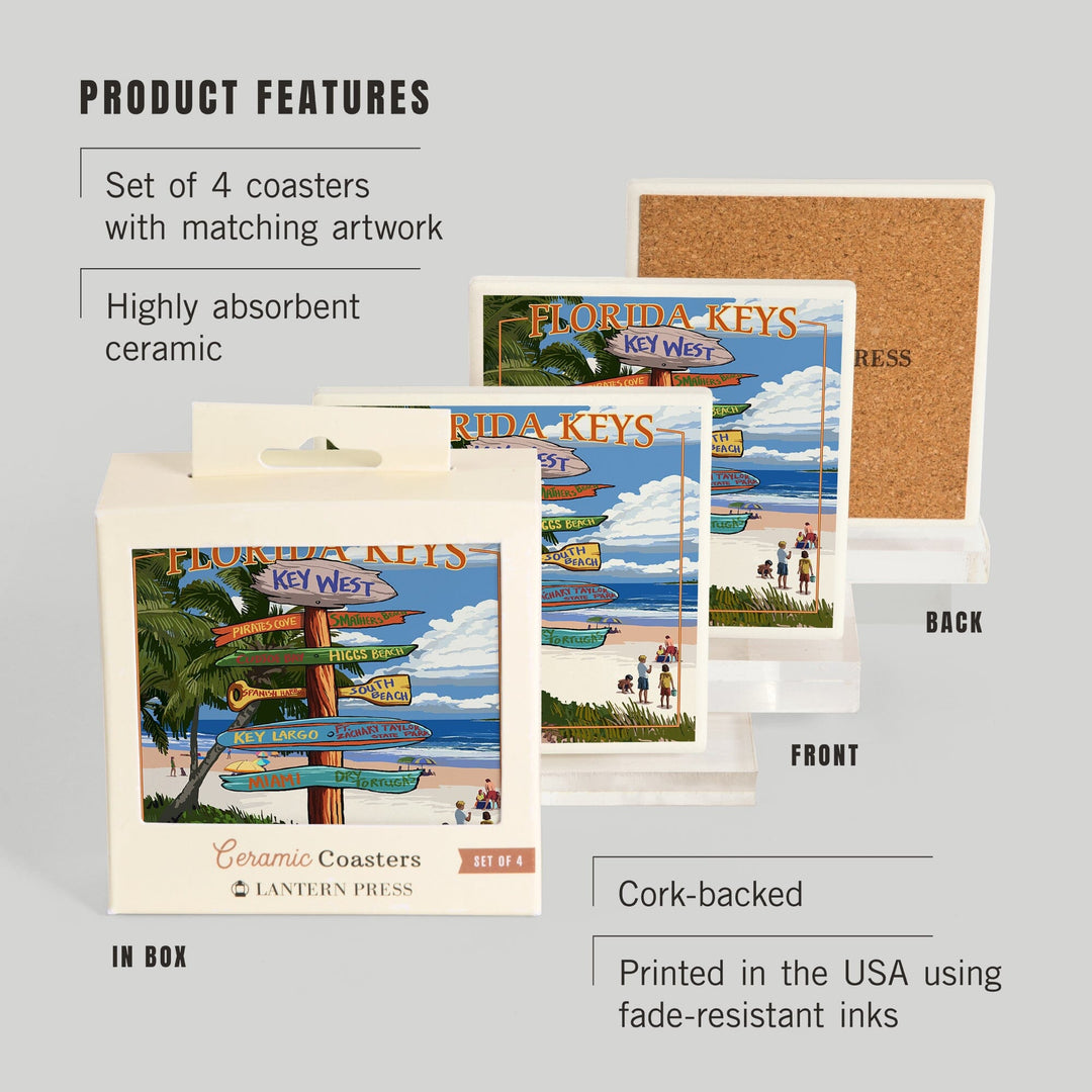 Key West, Florida, Destinations Sign, Coasters Coasters Lantern Press