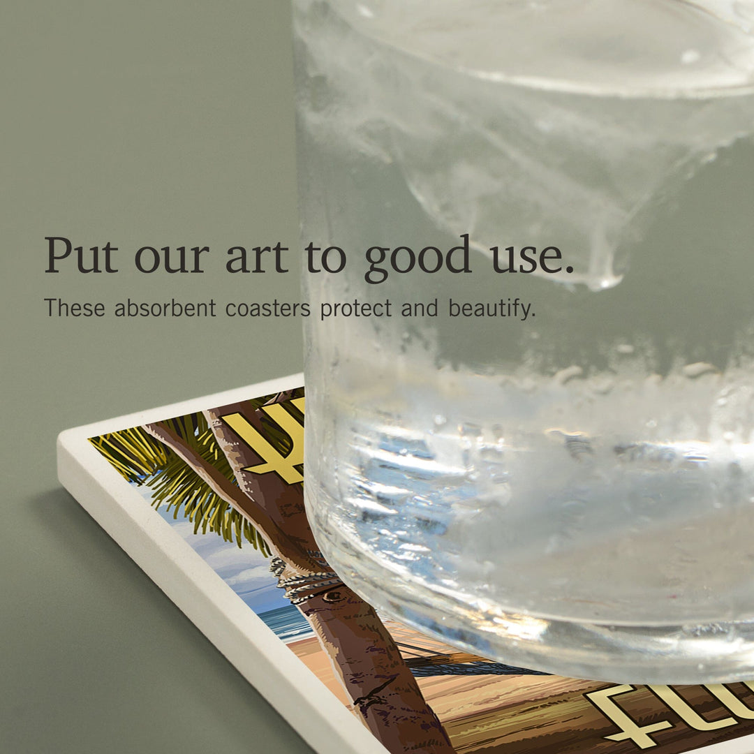 Key West, Florida, Hammock and Palm Trees, Coasters Coasters Lantern Press