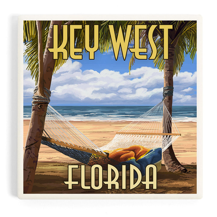 Key West, Florida, Hammock and Palm Trees, Coasters Coasters Lantern Press