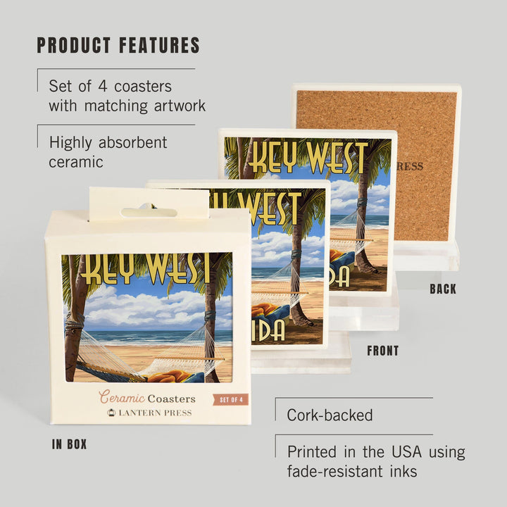Key West, Florida, Hammock and Palm Trees, Coasters Coasters Lantern Press