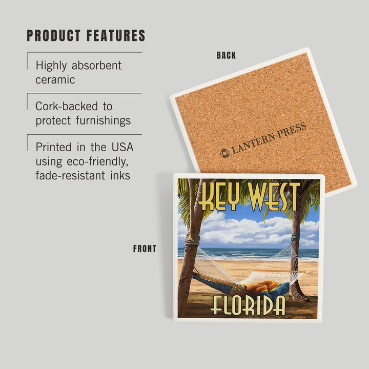 Key West, Florida, Hammock and Palm Trees, Coasters Coasters Lantern Press