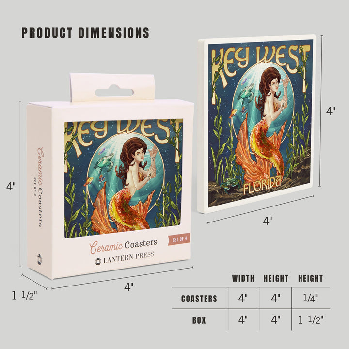 Key West, Florida, Mermaid, Coasters Coasters Lantern Press