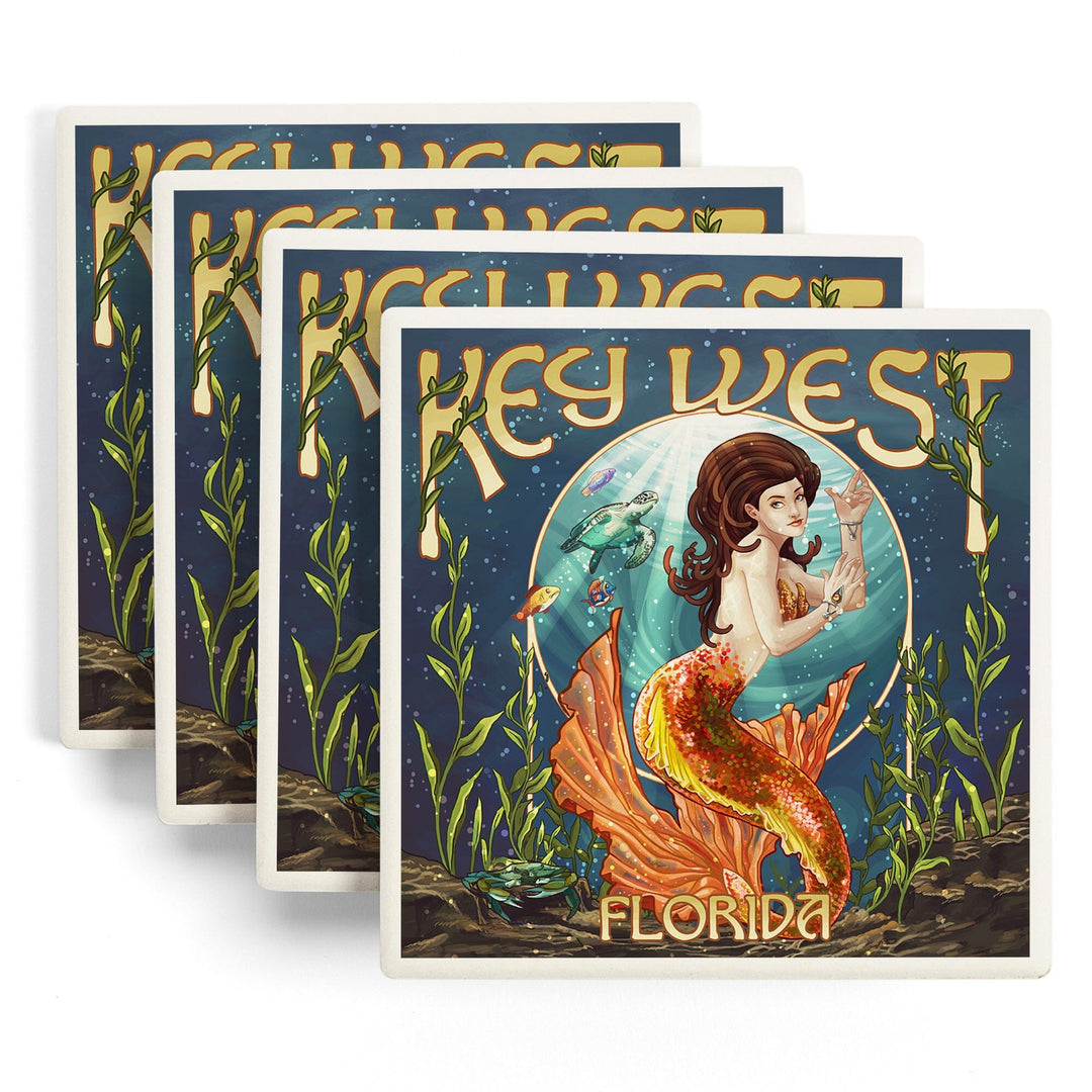 Key West, Florida, Mermaid, Coasters Coasters Lantern Press