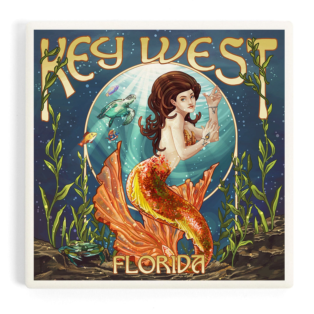 Key West, Florida, Mermaid, Coasters Coasters Lantern Press Coaster