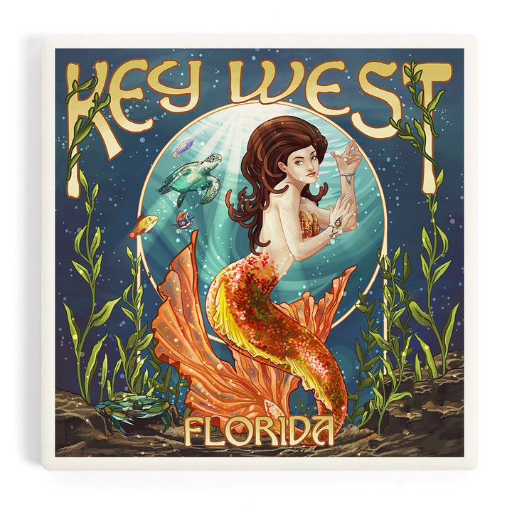 Key West, Florida, Mermaid, Coasters Coasters Lantern Press Coaster