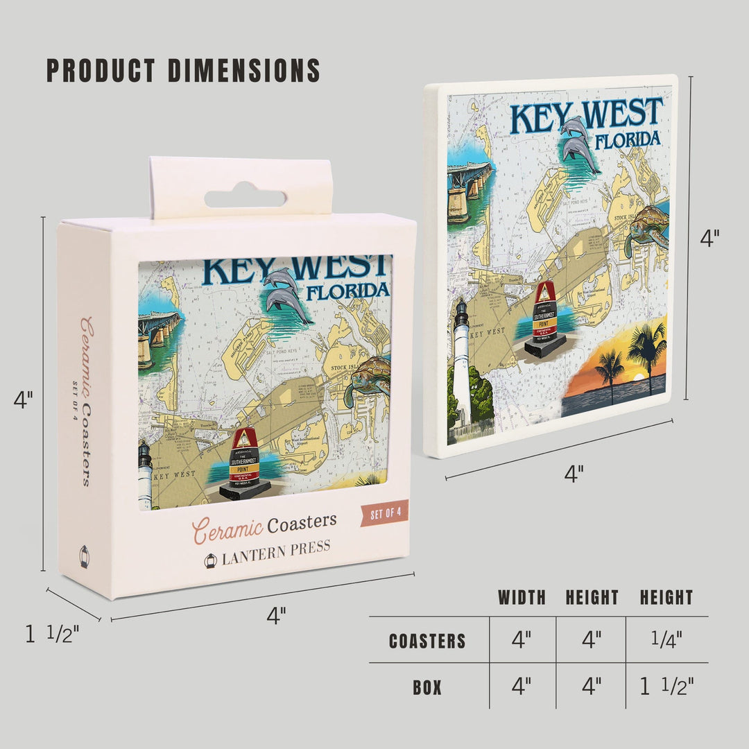 Key West, Florida, Nautical Chart, Coasters Coasters Lantern Press