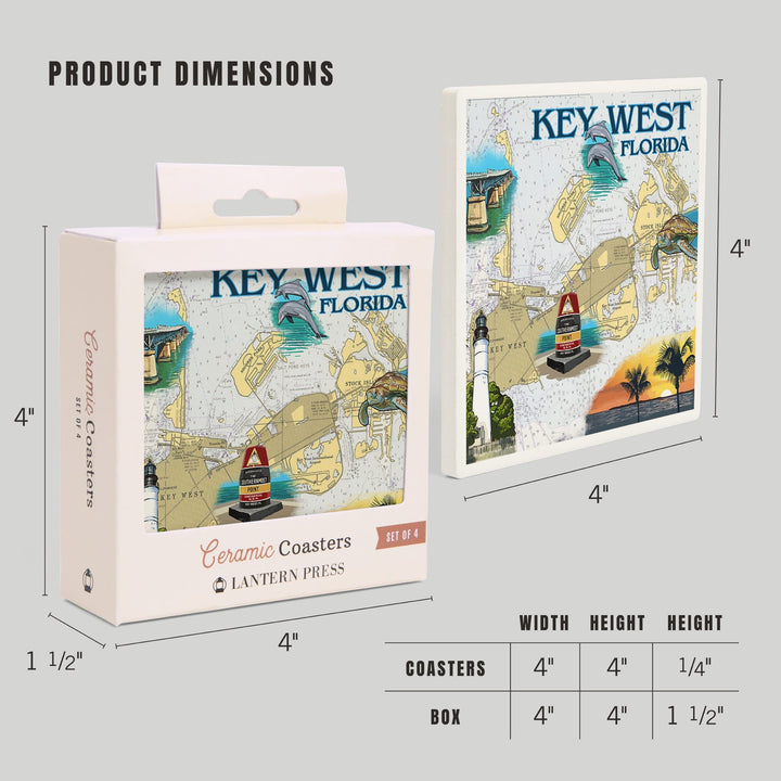 Key West, Florida, Nautical Chart, Coasters Coasters Lantern Press