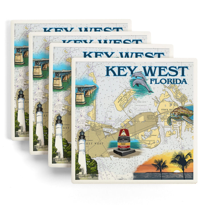 Key West, Florida, Nautical Chart, Coasters Coasters Lantern Press