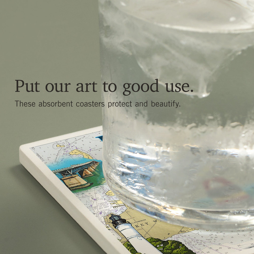 Key West, Florida, Nautical Chart, Coasters Coasters Lantern Press